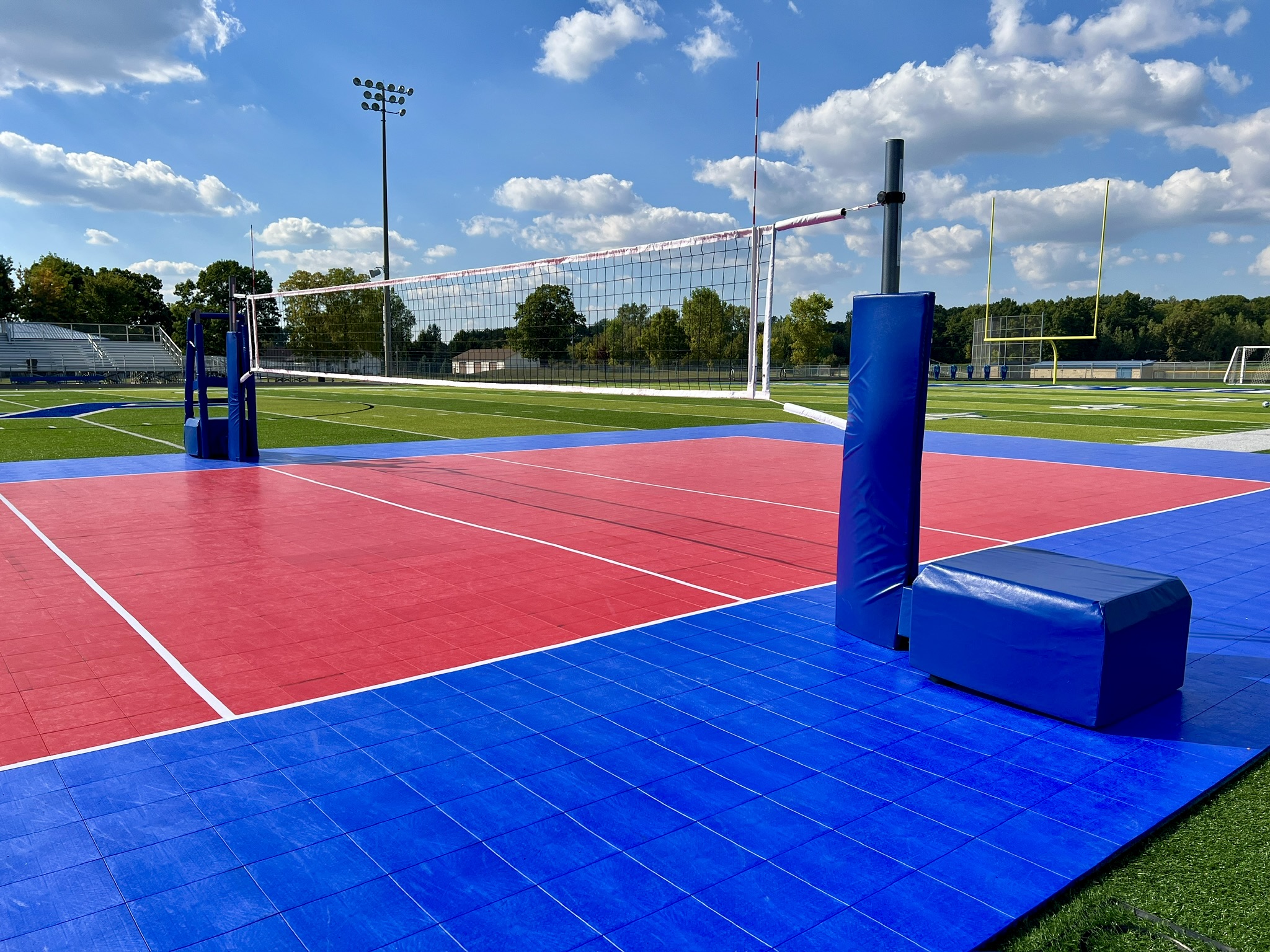 Safe for turf and fields, posts sit flat on the tiles, no holes or anchors needed